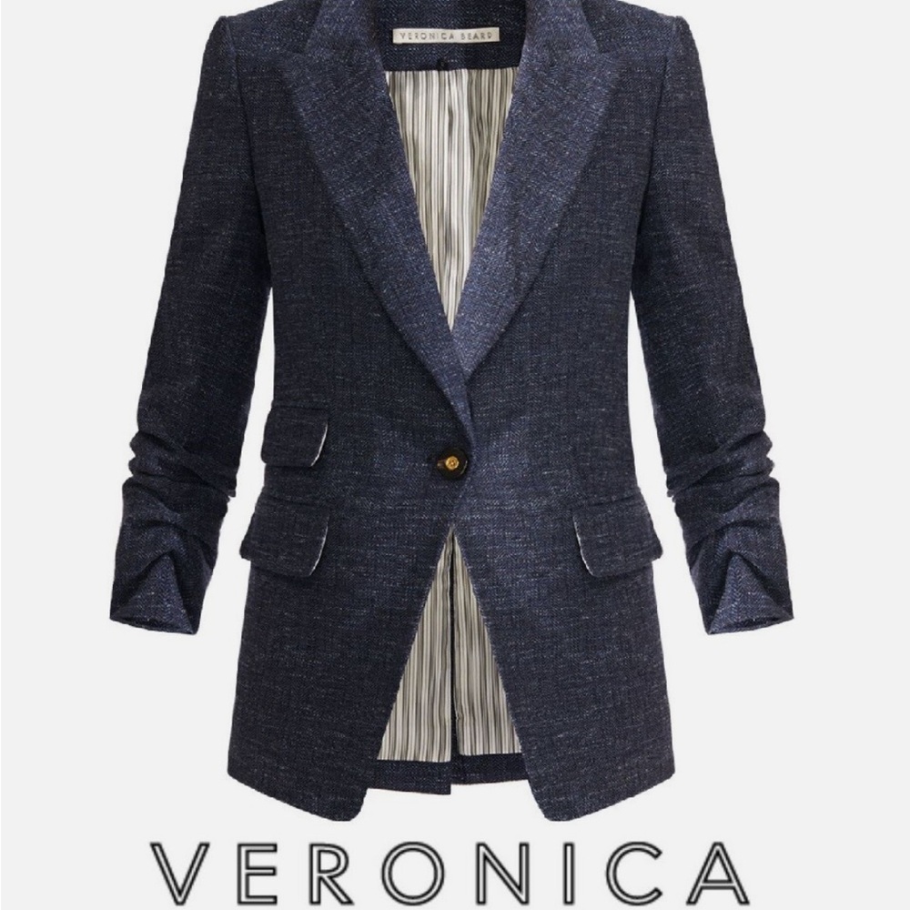 Veronica Beard Navy Martel Herringbone Blazer sz 2